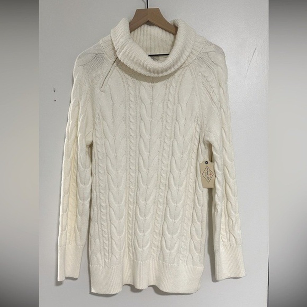 ST. JOHN'S BAY | NWT Woman's Cream Chunky Knit Zip Turtleneck Sweater, Size S